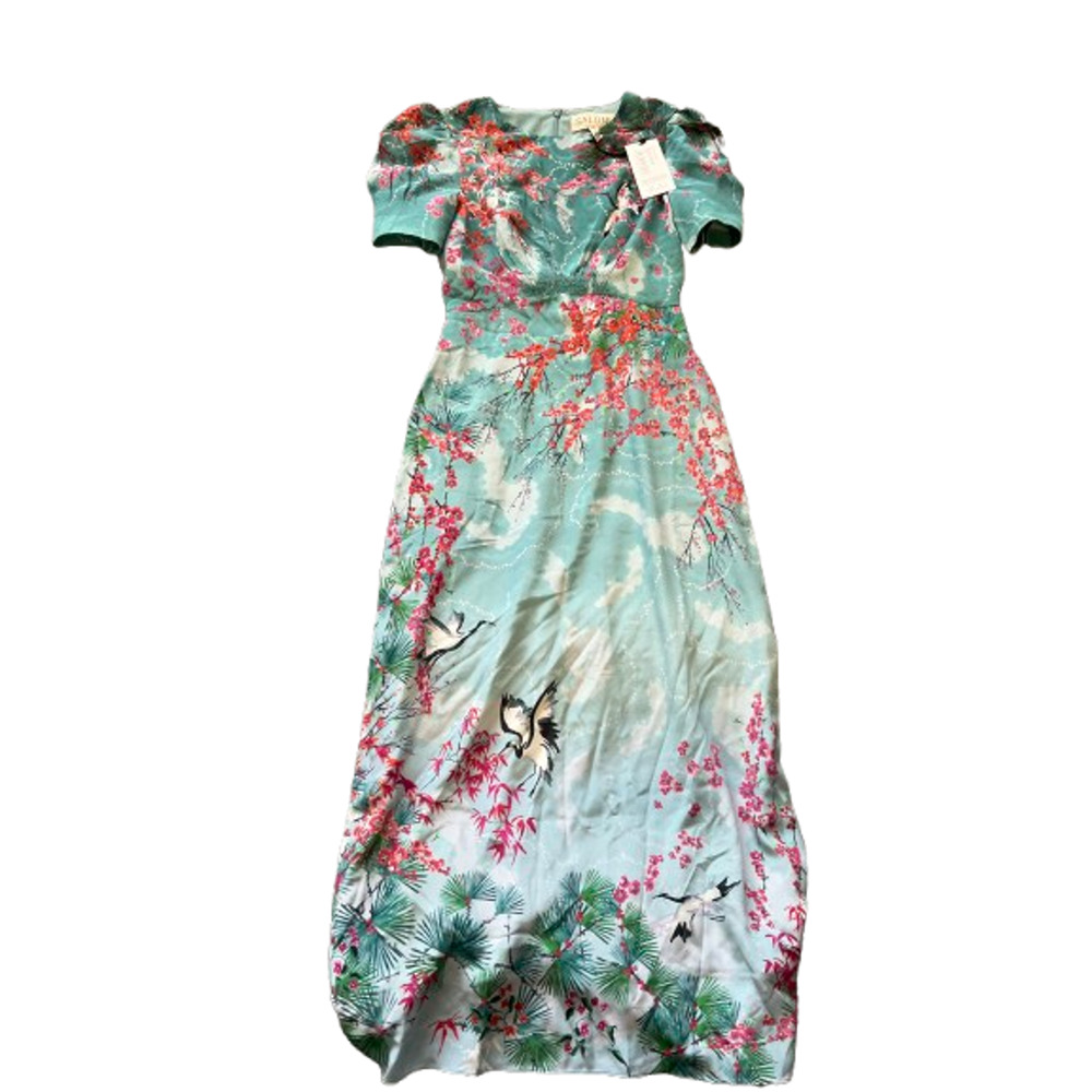 NWT $975 SALONI Bianca Blue Hanami Clouds Pure Silk Jacquard Crepe Chine Dress 4 - Picture 6 of 13